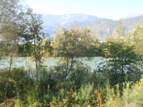 View of mountains across the Adige River.